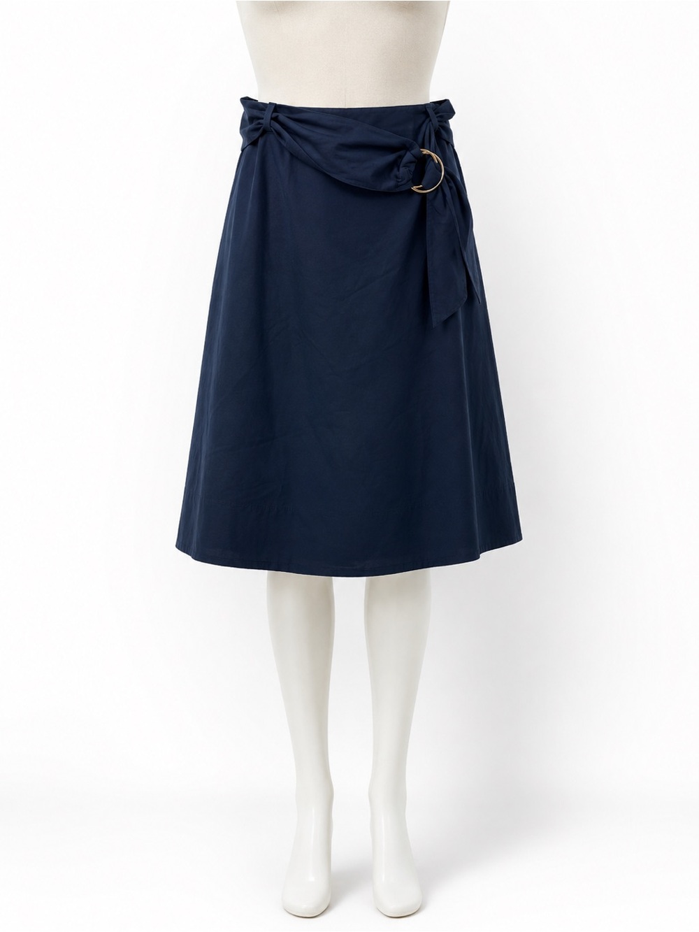 Club Monaco Navy Midi Skirt with Waist Tie and Ring